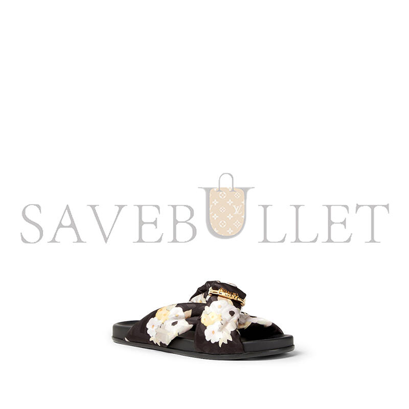 FENDI FEEL BLACK FF JACQUARD SATIN SLIDES 8X8645AWL6F0FGH